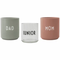 Design Letters Geschenkbox FAMILY Porzellantassen Und Trinkglas Aus Tritan Mit Lasergravur, 3 Teiliges Set