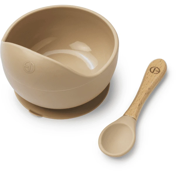 Elodie Silikonschüssel Mit Löffel, Pure Khaki 1 Elodie Silikonschüssel Mit Löffel, Pure Khaki