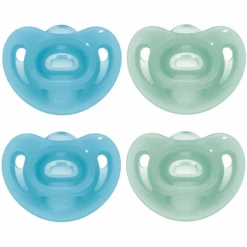 NUK Schnuller Sensitive Vollsilikon Gr. 1, Grün / Blau 4 Stück Ab Der Geburt
