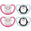 NUK Schnuller Space Gr. 2, 6 - 18 Monate Silikon Katze/Pinguin, 4 Stück